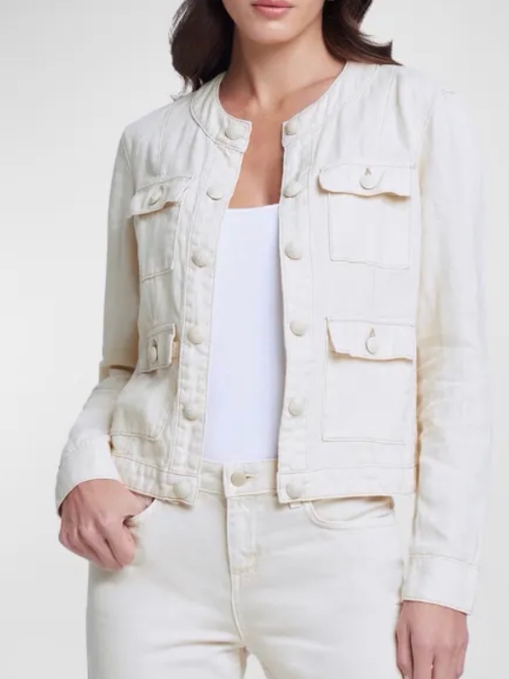 L'AGENCE Yari Collarless Lightweight 100% Linen Open-Front Jacket Size S